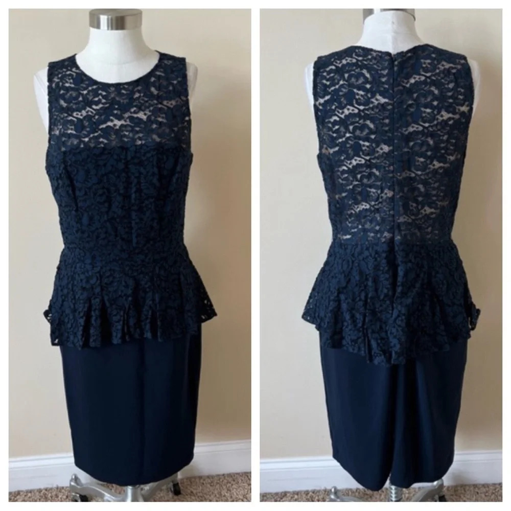 Watters & Watters sleeveless lace peplum sheath dress 5875